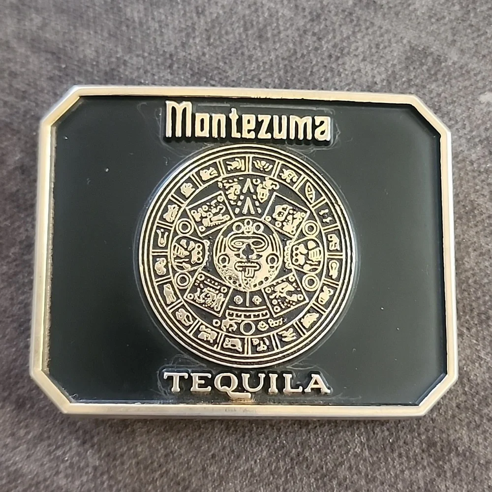 Montezuma Tequila Men’s Belt Buckle By Barton’s  Brands Gold And Black